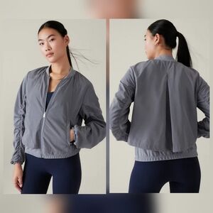Athleta Wayfarer Bomber Jacket Coastline Blue Gray Size Medium M #531112 Coat
